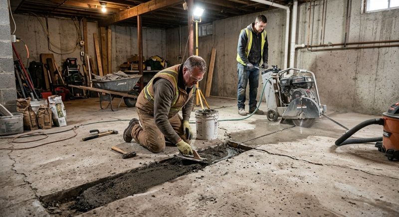 Cracked Basement Floor Repair in Garner, NC